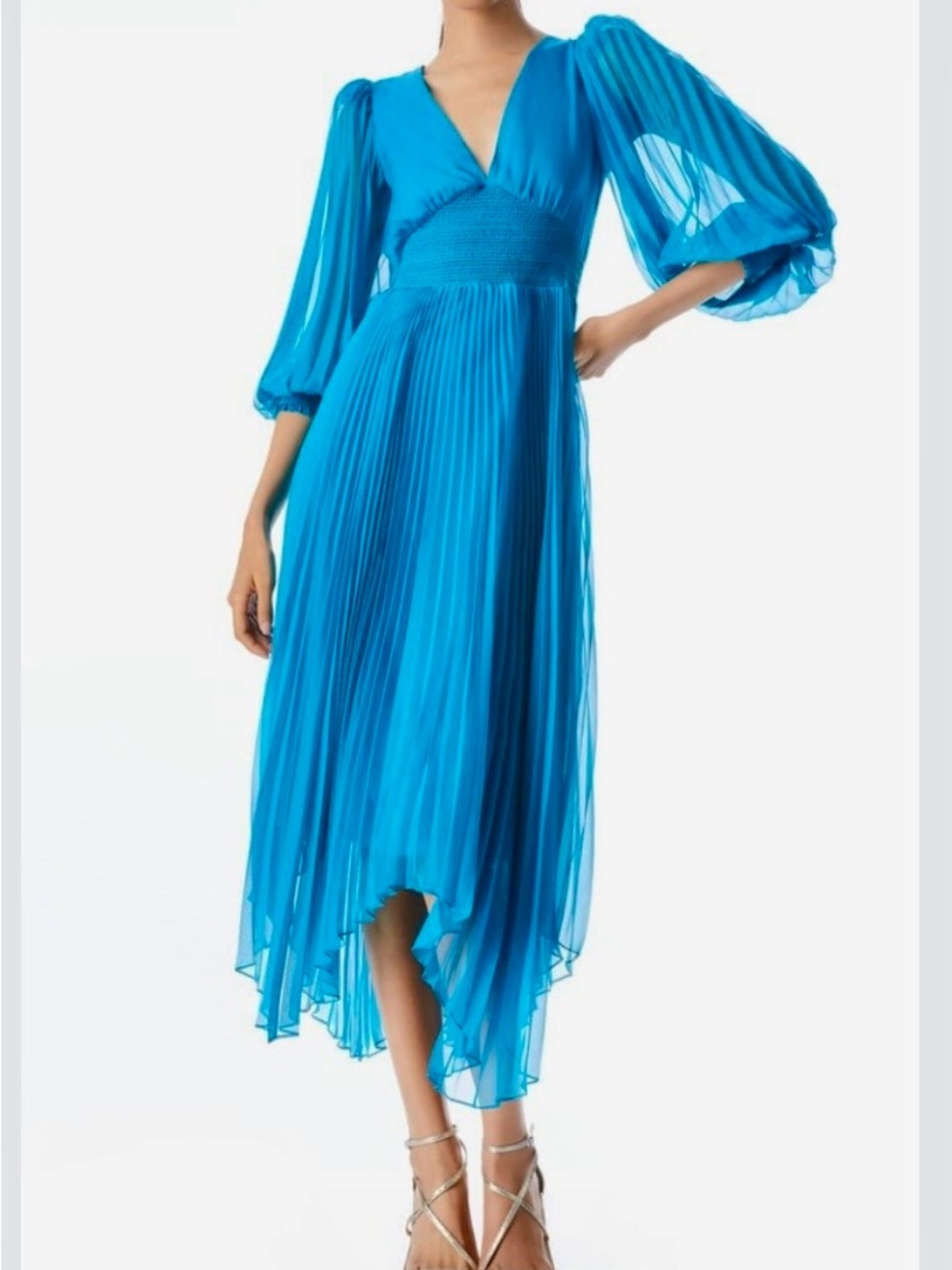 ALICE + OLIVIA Turquoise Blue Long Sleeve Sion Sunburst Dress Size Small (4-6)